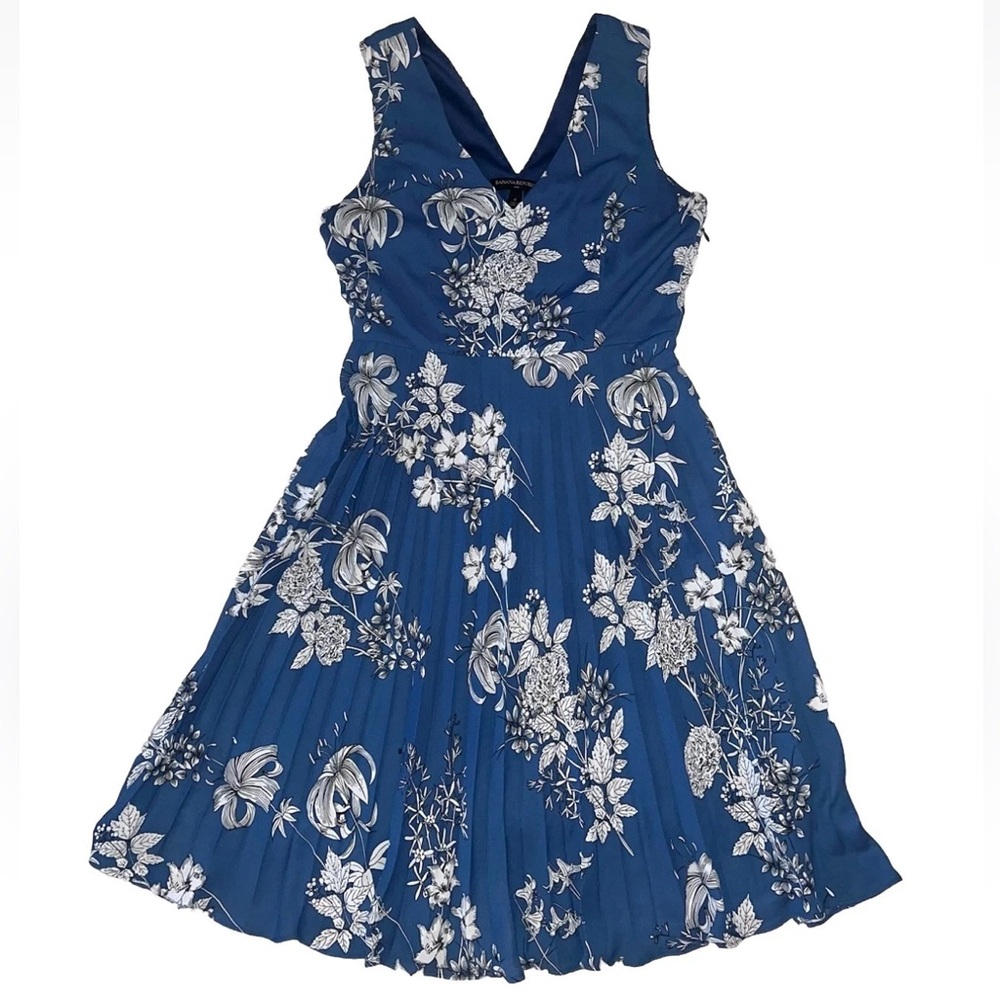 Banana Republic Floral Print V-Neck Sleeveless Pleated Dress Sz 0